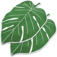 2 Pcs Green Leaf Mat, Large Monstera Palm Leaf Bath Mat 23.6 x 35.4 Inch Bath...