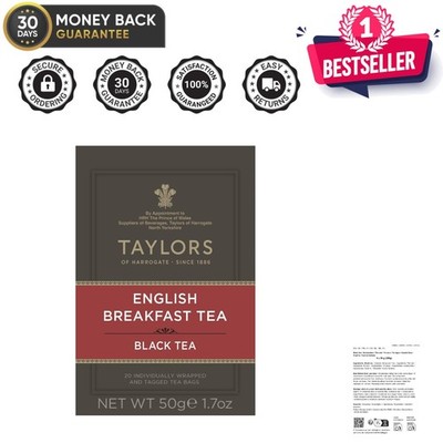 Individually Wrapped English Breakfast Black Tea Bags - Rich & Malty, 20 Count