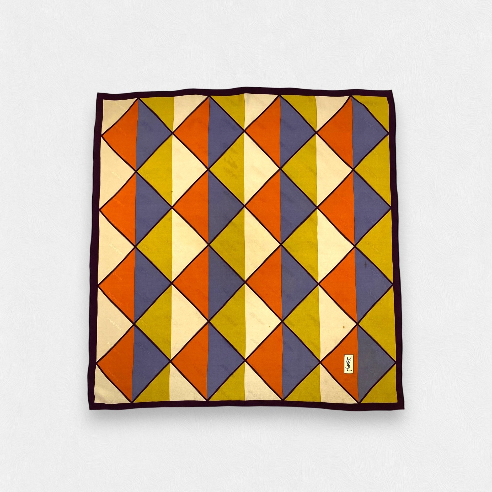 Vintage Yves Saint Laurent Silk Scarf YSL Harlequin Geometric Orange Purple
