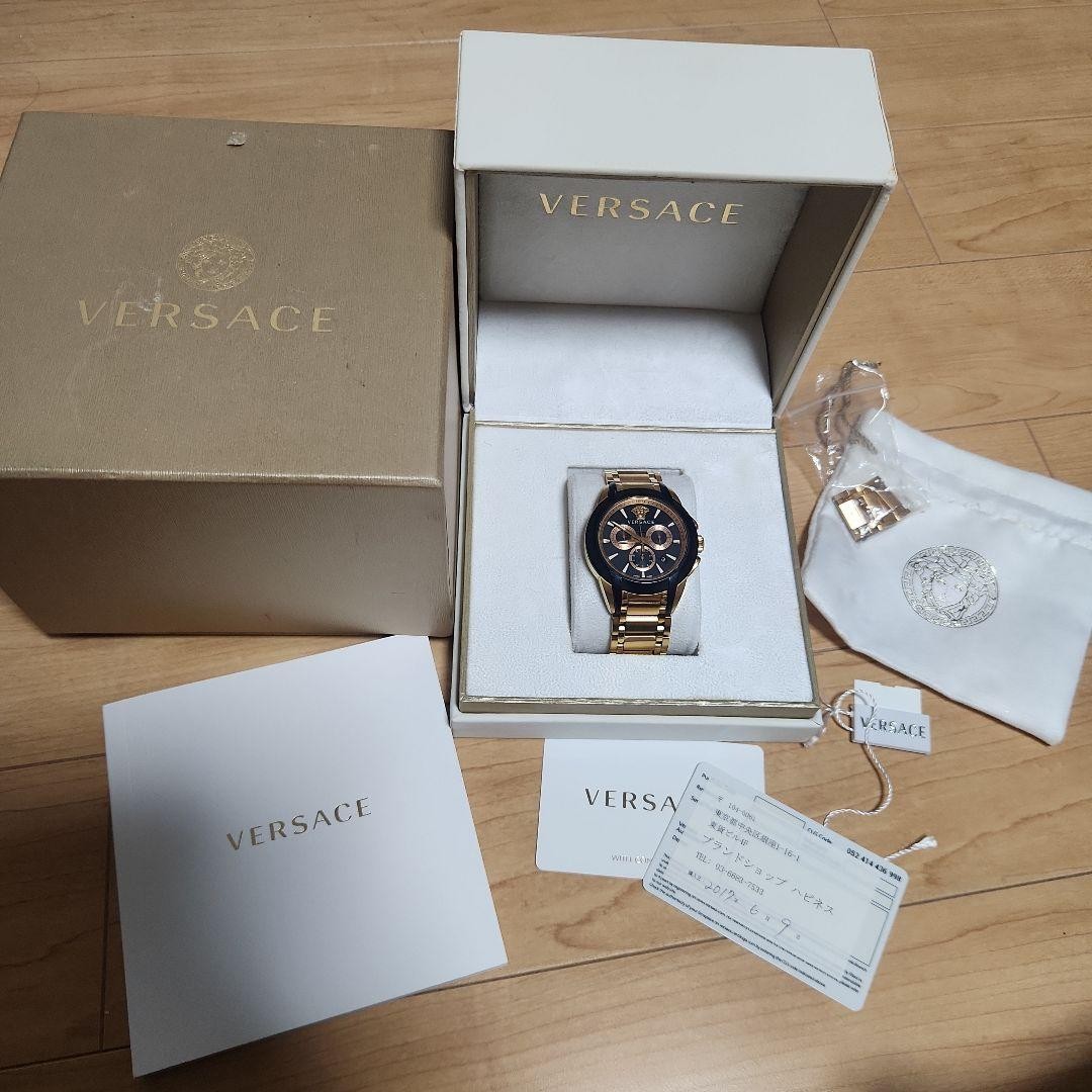 Versace Men's Chronograph Date Watch Stainless Steel Black 42mm Used