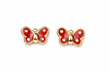 14k Yellow Gold Enamel Butterfly Baby earrings with Screw Back