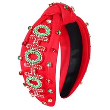 Christmas Headband for Women - Holiday Accessories with Beaded Xmas Bow, HOHOHO