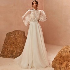 Wedding Dress 2026 Lace Appliques A-Line Long Sleeves Bridal Gown for Bride
