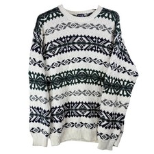 Vintage GAP Sweater XL Fair Isle Cotton Knit Green Navy White Gorpcore Grandpa