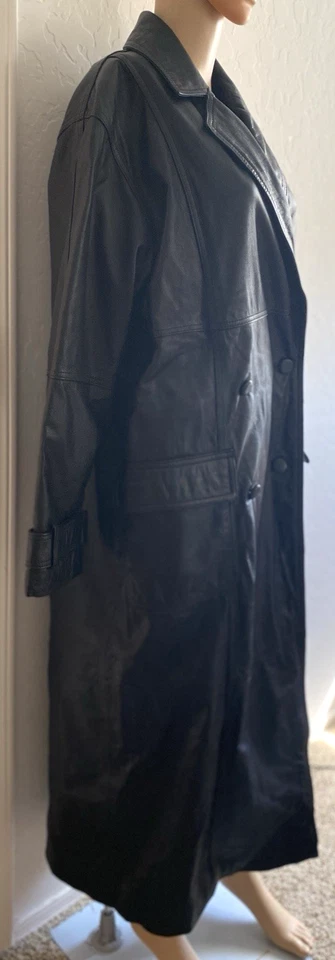 Vtg Together Leather Trench Coat Women’s 12 Full Length Black Buttery Soft Y2K - Image 2 of 4