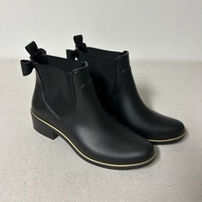 Kate Spade Rain Boots Women’s 7 Black Rubber Elastic Panels Bows Ankle Edimburg