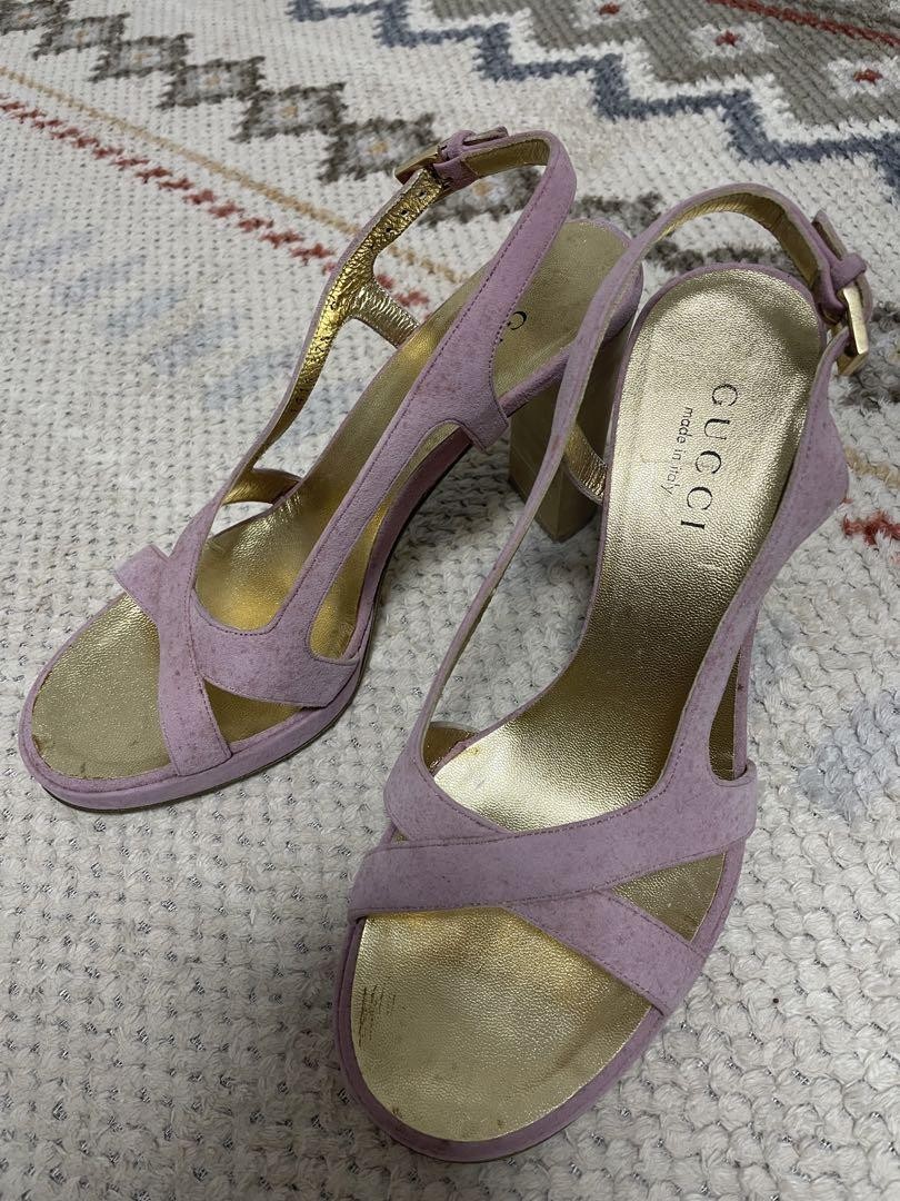 Gucci Women Sandals Pink 6.5US Cross Design Leather Slip-On Mint
