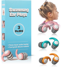Kids Swimming Ear Plugs for Small Ears, 3 Pairs Reusable Silicone Waterproof Ear