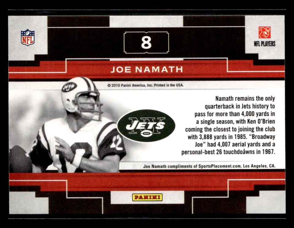 2010 Panini Threads #8 Joe Namath Century Legends - Image 2 of 2