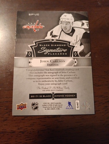 John Carlson 2017-18 Upper Deck Black Diamond Signature Flacards #sp-jc - Picture 3 of 3