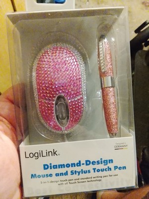 USB optische Maus TouchPen Kugelschreiber Strass Glitzer Stift Stylus rosa Pink