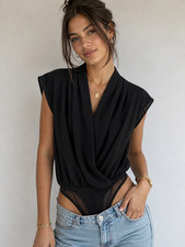 ASTR The Label Women  s Small Black V Neck Sleeveless Body Suit NWT Nordstrom