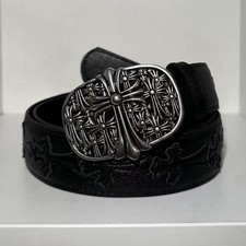 Chrome Hearts Black Belt Silver Cross Buckle Gothic Dress Adjustable