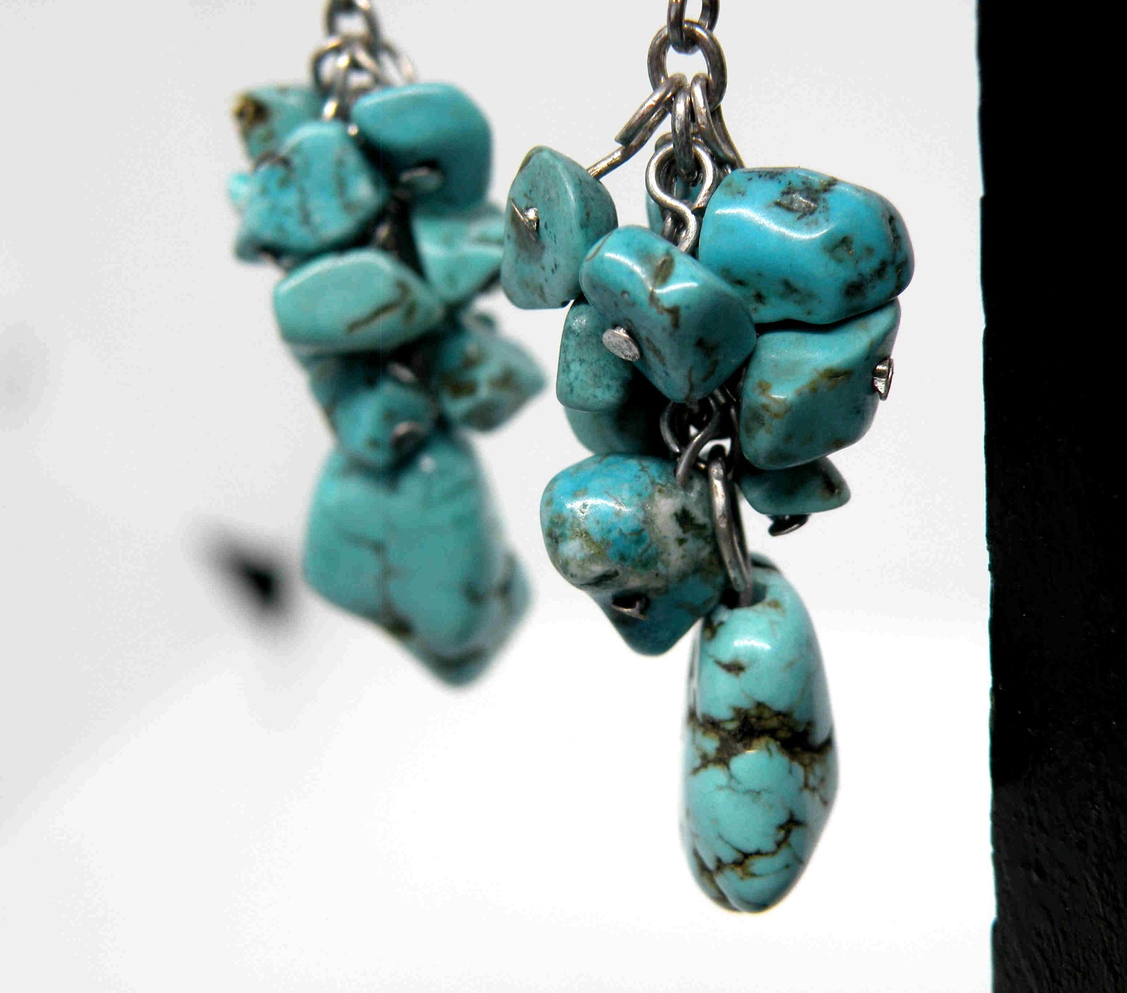 Turquoise Gemstone Cluster Silver Hook Women Jewe… - image 2