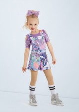 Small Child Vibrant Splatter Print Weissman Dance Costume Sequined Overalls NWT