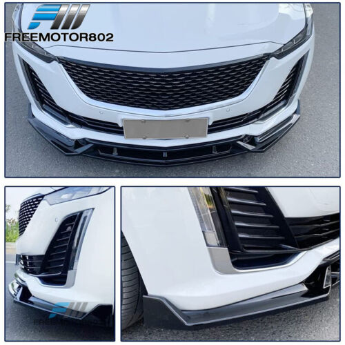 Fits 20-24 Cadillac CT5 3PCS Gloss Black PP Front Bumper Lip Spoiler Splitter - Picture 2 of 11