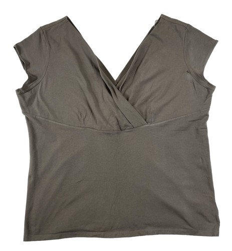 NWOT Nine West Blouse Womens 3X Green Olive Crossover V-Neck Stretch Top