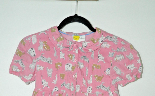 Mini Boden Dress Girls 5-6Y Pink Cat Playful Peter Pan Collar Puff Sleeve - Picture 5 of 9
