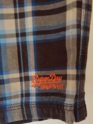 Mens SUPERDRY Shorts S Vgc! Checked Blue Brown - Picture 2 of 8