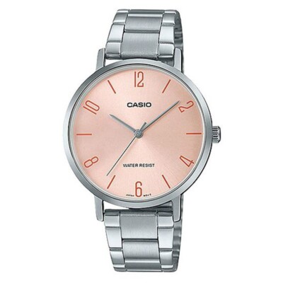 Casio LTP-VT01D-4B2 Damen Analog Quarz Uhr | Edelstahlband | Peach D