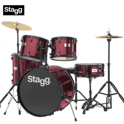 Stagg TIM122B 5 Piece 22'' Complete Drum Set WINE RED + Cymbals Throne and Sticks