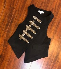 Black Steampunk Runway Couture Hi Lo Cross Gemstone Rope Accent Vest Size M