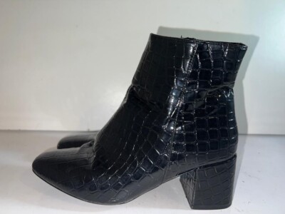 NEW LOOK LADIES BLACK PATENT LEATHER CROC ZIP UP