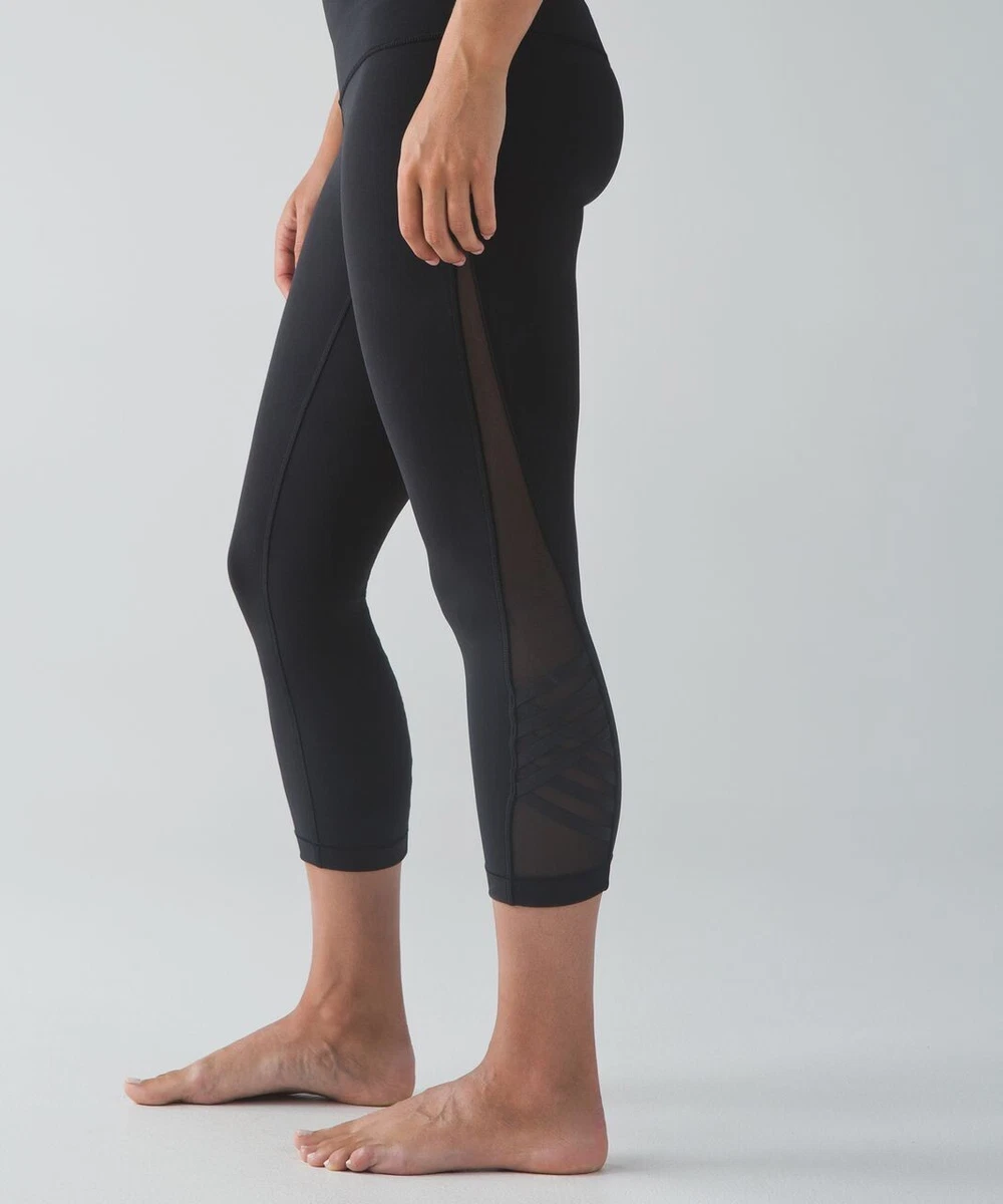 Lululemon Minimalist Crop Black Criss Cross Lace Up Mesh Panel