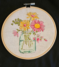 Mason Jar Flower counted cross Embroidery kit Dimensions 6" hoop