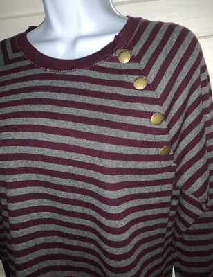 Chaps Ralph Lauren Sz LARGE Burgundy Red Gray Stripe Pullover Knit Top Shirt EUC