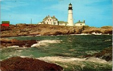 Portland Head Light Light House United States American Lusterchrome Vtg Postcard