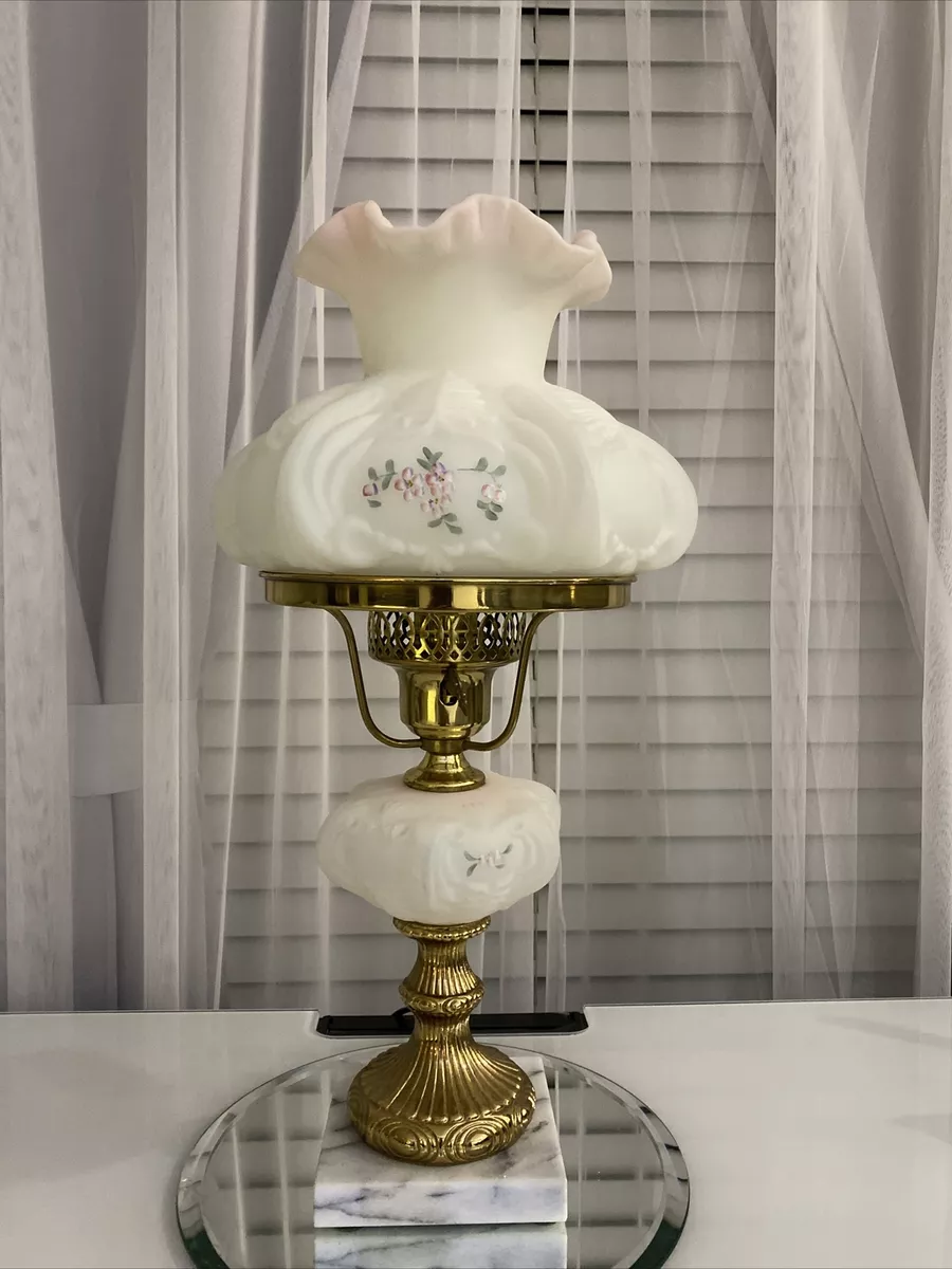 Fenton lamp 19 tall marble base Hand Painted Signed By Artist eBay