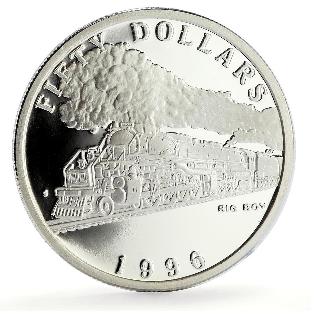 Marshall Islands 50 dollars Big Boy Trains Railways proof silver