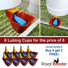 ROYAL ROOSTER Lubing Drinker Cup Poultry Chicken Waterer Nipple - 8 Pack
