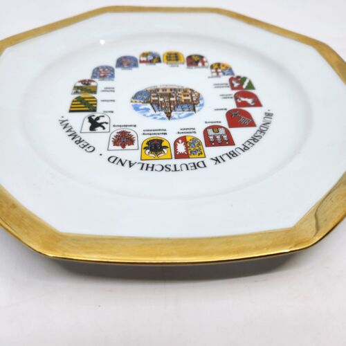 Placa decorativa de vidrio Alemania Bockling Deutschland 10" octágono adorno dorado Schweinfurt - Imagen 8 de 13