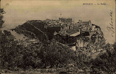 Monaco alte AK Carte Postale 1906 La Rocher Festung Palast Postkarte frankiert