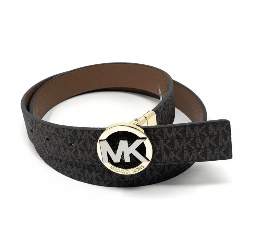 Michael Kors Reversible MK Logo Buckle 551342 Signature Brown Belt 