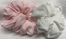 Extra Large Scrunchies Handmade Set/2 White And Pink 