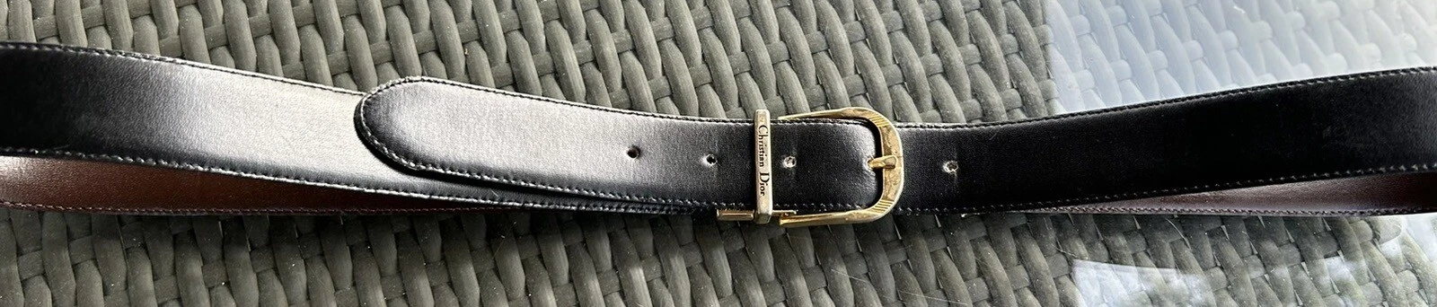 Christian Dior Ceinture Homme Vintage Cuir Réversible Noir Marron Logo Italie