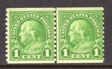 United States Scott # 597 VF MNH 1923 1 Cent Franklin Coil Joint Line Pair