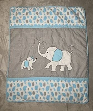 Geenny Baby Blanket Elephants Polka Dot Circle Reversible Soft Comforter 36”x45”