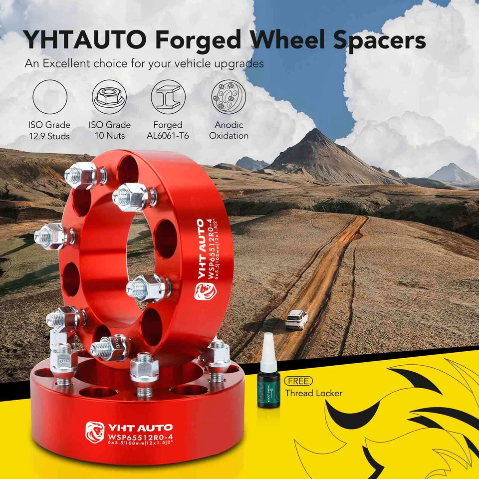 4x 6x5.5" to 6x5.5" Wheel Spacers M12x1.5 Studs 108mm 2" for Toyota Tacoma Ford - Image 2 of 4