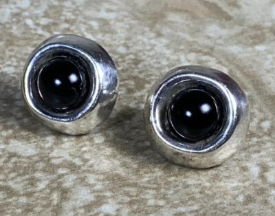 VINTAGE Sterling Silber & schwarzer Onyx 1/2'' Knopf Ohrstecker 925 Mexiko