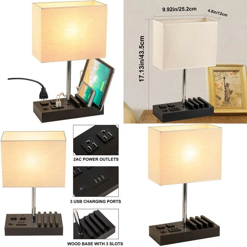 Dreamholder Desk Lamp with 3 USB Charging Ports 2 AC Outlets and