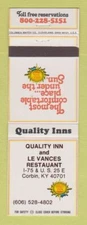 Matchbook Cover - Quality Inn Le Vances Restaurant Corbin KY