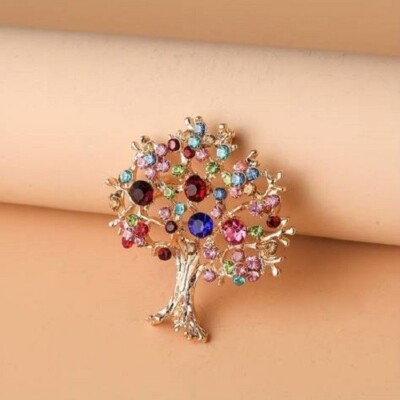 Broche Fleur Multicolore - Strass Et Cristal - Acier Doré - Neuf Avec étiquettes