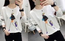 Women's Cotton Classic-Fit Long-Sleeve Crewneck Pullover T-Shirt Top Tee