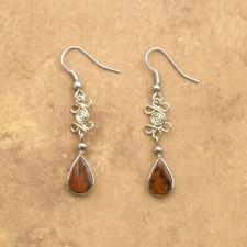 Hand-Crafted Brown Obsidian Natural Stone Dangle Earrings-Made In Peru Jewelry