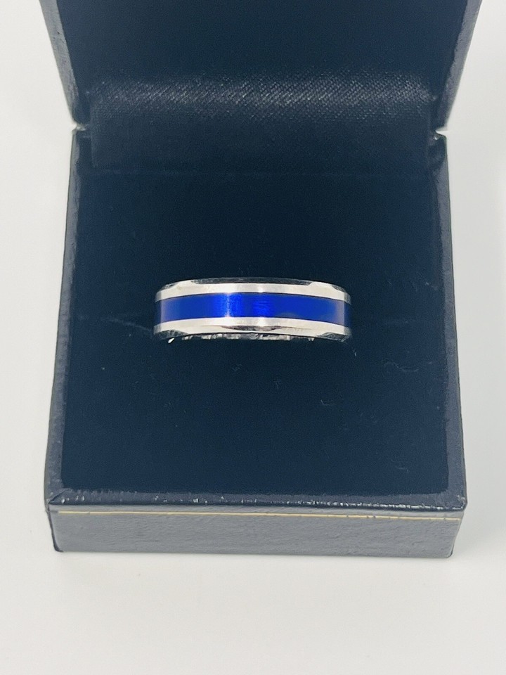 Mens MFit Wedding Band 10K White Gold Size 8 W/ Blue Ceramic Center | eBay