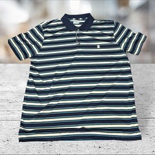 Izod Golf With Stretch Mens XL Polo Shirt Blue Yellow Striped
